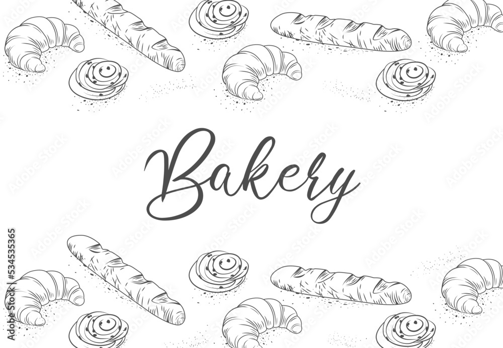 Bakery shop. Bread vector hand drawn set illustration in graphic style. Vector hand drawn vintage engraving illustration for poster, label and menu bakery shop