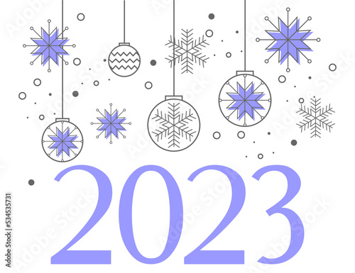 Happy new year 2023 logo design. new year background with snowflakes