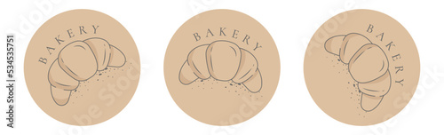 Bakery shop. Croissant. Fresh baking, for menu, cafe, bakery, logo, color and black and white illustration. delicious bread croissant bakery