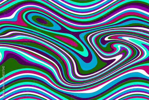緑や紫のバリエーションの渦のある緩やかな曲線模様