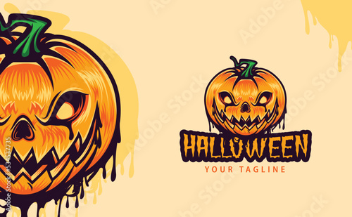 Pumpkin mascot Logo design for halloween traditional festival