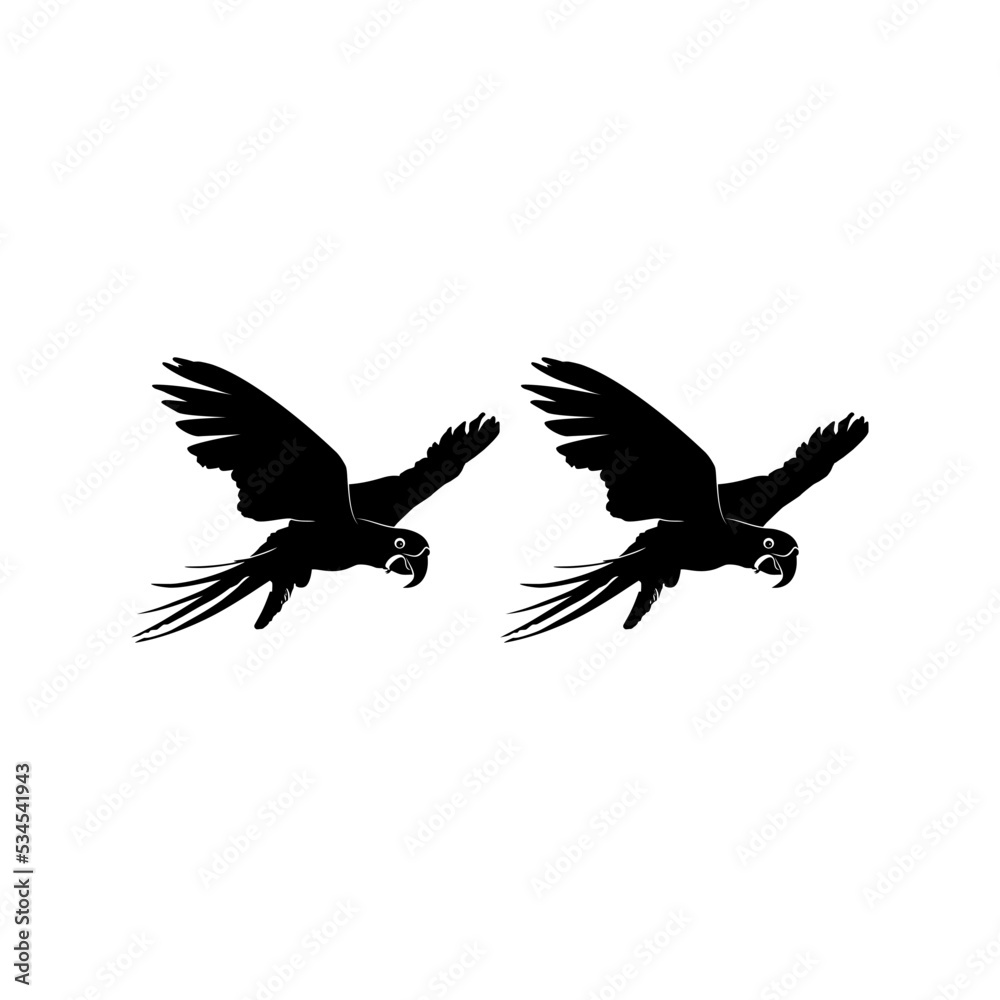 Flying Pair of the Macaw Bird Silhouette for Logo, Pictogram, Art Illustration, Website or Graphic Design Element. Vector Illustration 