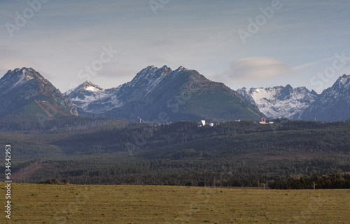 View of the morning mountains. Sunrise in the mountains. Slovak Tatras.