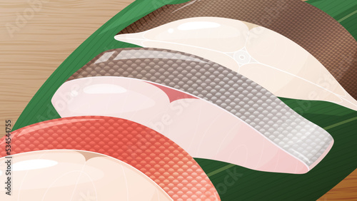 魚の切り身の背景イラスト_16:9