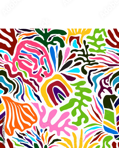 Vector Hand Drawn Seamless Bright Ethnic Floral Pattern