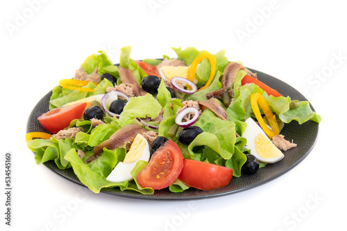 assiette de salade niçoise isolé sur un fond blanc