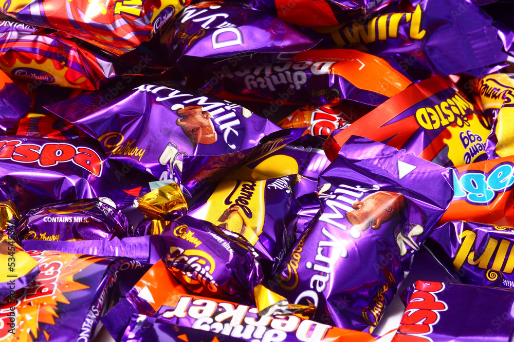 Close up of Cadbury Heroes with miniature bars of chocolate including ...