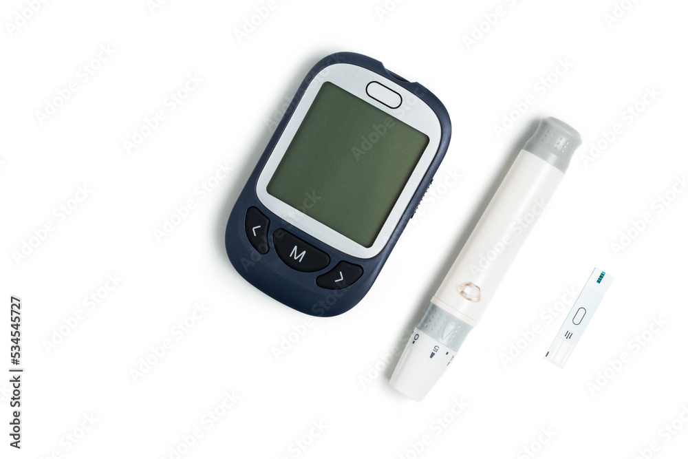 Measuring blood sugar. Glucometer on a white background. Isolate. Measuring blood sugar. Glucometer on a white background. Isolate.