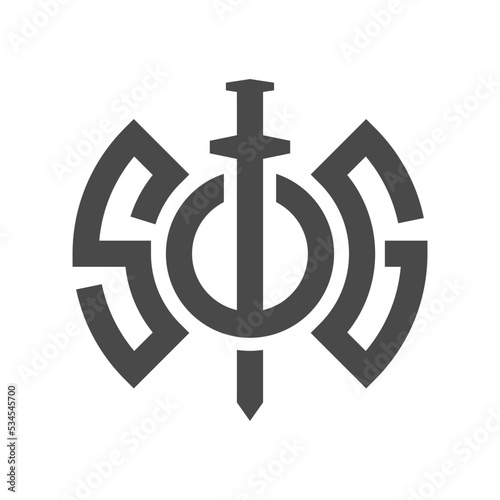 SOG Letter with Sword Logo Design Vector