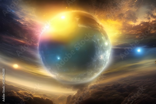 3d illustration of creation of universes. A planets and stars form from a single point in space time.