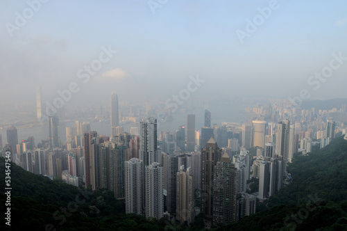 Hong Kong Financial district aerial view from The Peak.