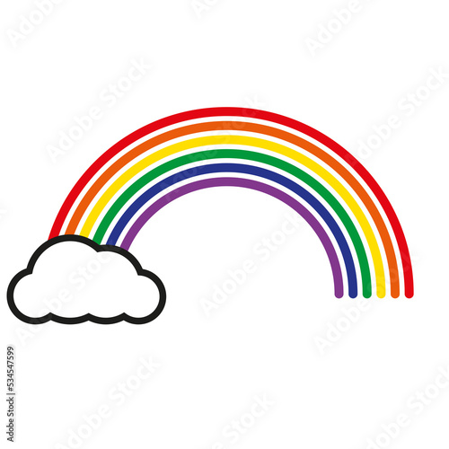 Concentric one fourth circle with cloud, rainbow colored. Outlined ring shapes. Isolated png illustration, transparent background. Asset for overlay, montage, stamp, sticker. Pride concept.