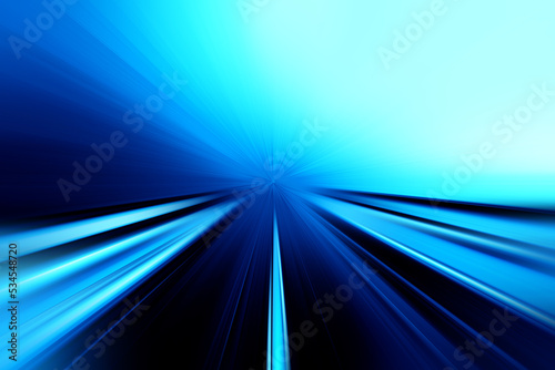 Abstract surface of radial blur zoom in dark blue and light blue tones. Bright blue background with radial, diverging, converging lines. 