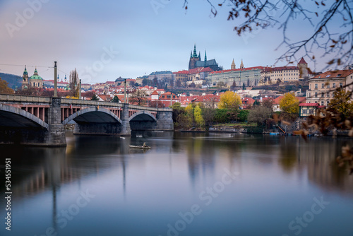 Manesuv bridge at dawn with fishermen, Medieval Prague, Czech Republic