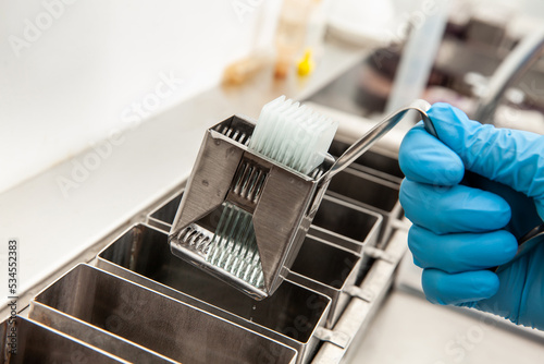 Wallpaper Mural Scientist dewaxing paraffin embedded tissue samples in the laboratory