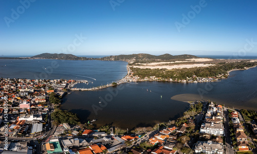 Aerial view from Florianopolis island at sunny day