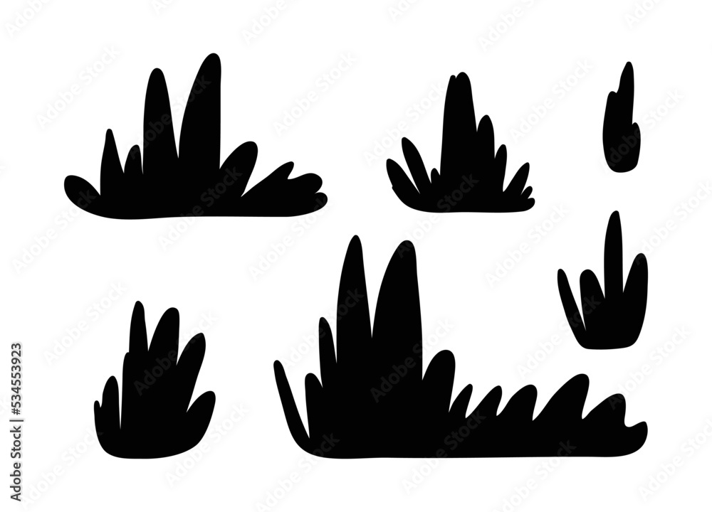 Grass silhouette in flat cartoon style. Element for design illustrations with natural landscape. Tufts of grass growing in a pasture, meadow or clearing. Grass silhouette in flat cartoon style. Element for design illustrations with natural landscape. Tufts of grass growing in a pasture, meadow or clearing.