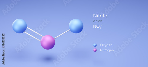Fototapeta Naklejka Na Ścianę i Meble -  nitrite, molecular structures, ion, 3d model, Structural Chemical Formula and Atoms with Color Coding