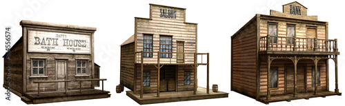 Quadro em tela Wild west buildings 3D illustration