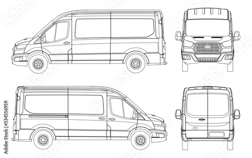 Van vector template for car branding and advertising. Light commercial van. Ford transit blueprint. Delivery truck template. Blank commercial truck. photo