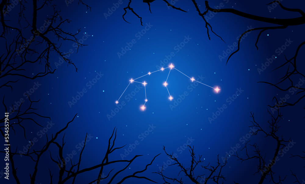 night sky with stars, constellation scheme Aquarius, zodiac sign