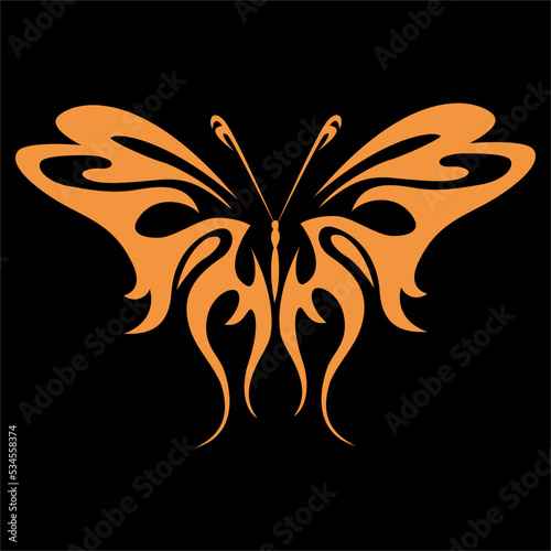 Orange butterfly silhouette vector design on black background