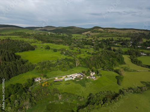 Aerial photo of Scottish landscape in Dumfries and galloway taken with a drone.