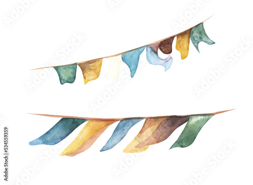 Nepal prayer flags cute watercolor pattern for textile, wallpaper, digital photo