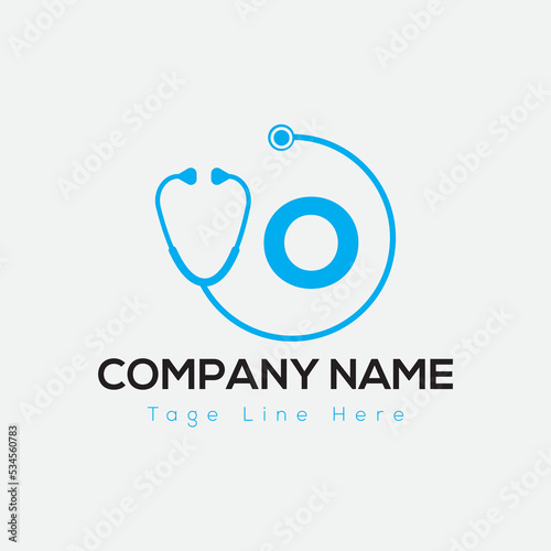 Healthcare Logo On Letter O Template. Medical On O Letter, Initial Doctor Sign Concept, Stethoscope logo icon