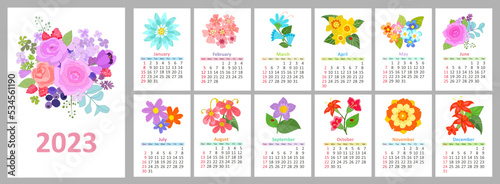 Design of wall monthly calendar for the year 2023, the week star
