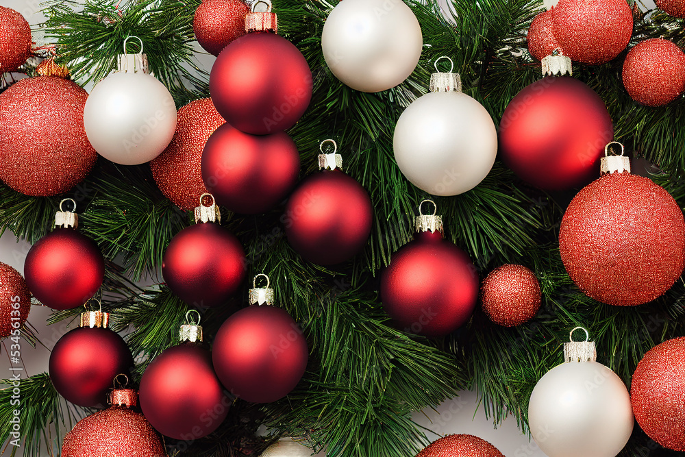 Beautiful Christmas Decorations on a white table with various holiday season elements Beautiful Christmas Decorations on a white table with various holiday season elements