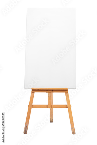 Photo Blank canvas on a brown wooden easel