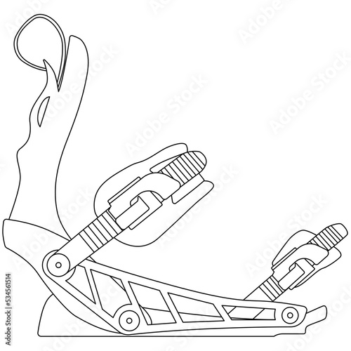 Snowboard bindings, Snowboarding equipment sketch drawing, contour lines drawn