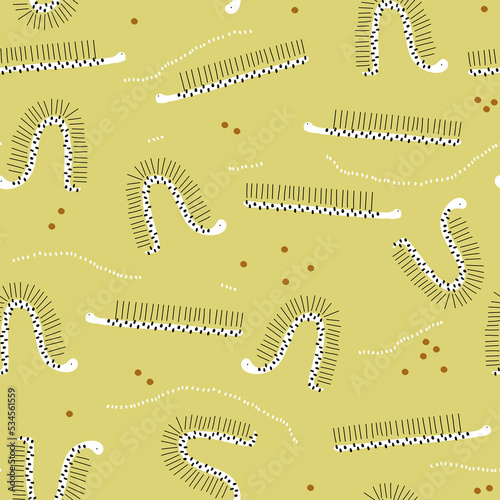 Seamless childish pattern with cute hand drawn abstract caterpillars. Creative kids hand drawn texture for fabric, wrapping, textile, wallpaper, apparel. Vector illustration