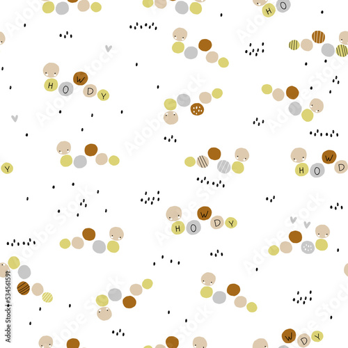 Fototapeta Naklejka Na Ścianę i Meble -  Seamless childish pattern with cute hand drawn caterpillars. Creative kids hand drawn texture for fabric, wrapping, textile, wallpaper, apparel. Vector illustration