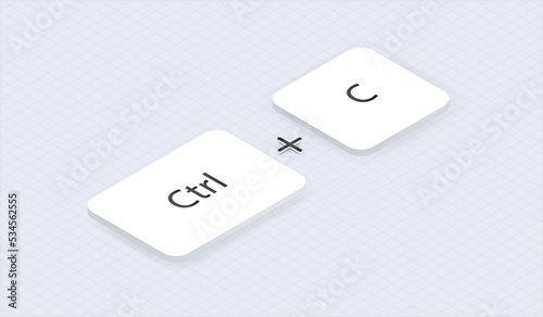 Isometric Hotkey shortcut combination Ctrl + c. copy
