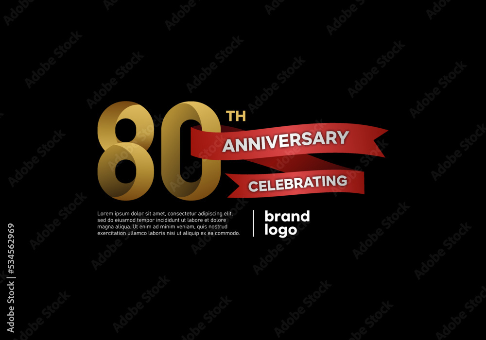 Obraz premium 80 years anniversary celebration icon and logo design template with gold and red color on black background