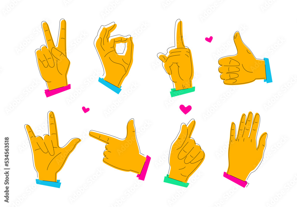 Fototapeta premium International hand gestures - set of flat design style illustrations