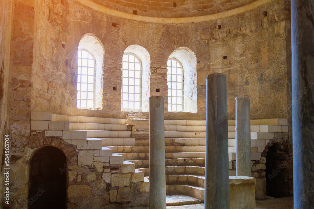 Interior in the church of St. Nicholas, Demre, Turkey. Background of an antique temple or backdrop of an ancient church