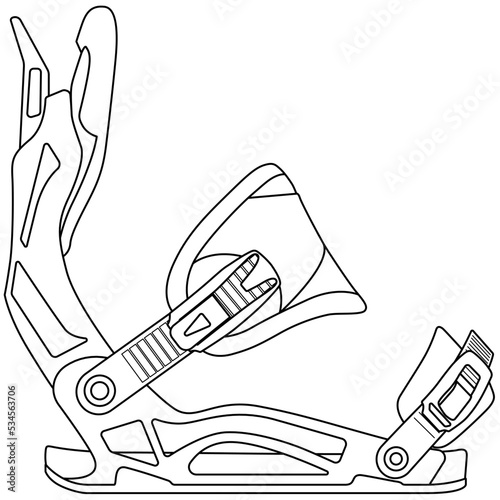 Snowboard bindings, Snowboarding equipment sketch drawing, contour lines drawn