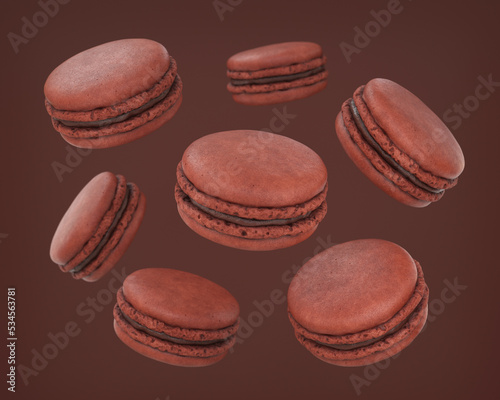 Wallpaper Mural Flying chocolate macaroons on a brown background, 3d render Torontodigital.ca