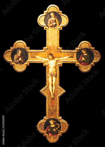Cuadro en lienzo Antique crucifix made of gold - Roman Catholic Church, Jesus Christ