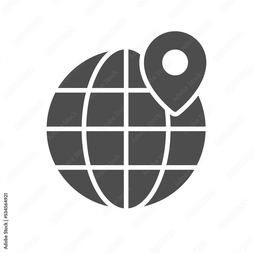 Globe with navigation pin glyph icon Globe with navigation pin glyph icon
