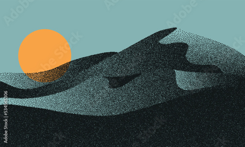 Print op canvas Vector landscape of sand dune in dotwork style