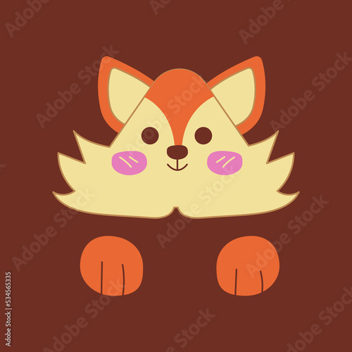 Fox cute. Cute fox face and paws. Cartoon vector color illustration.