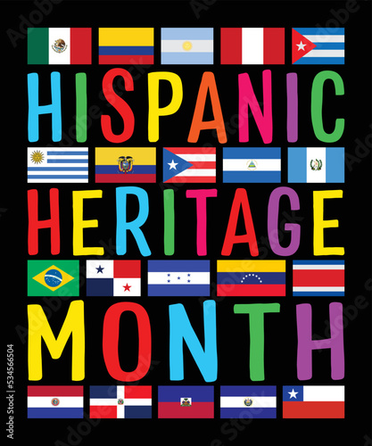 Hispanic Heritage Month National Latino Countries Flags Shirt print template