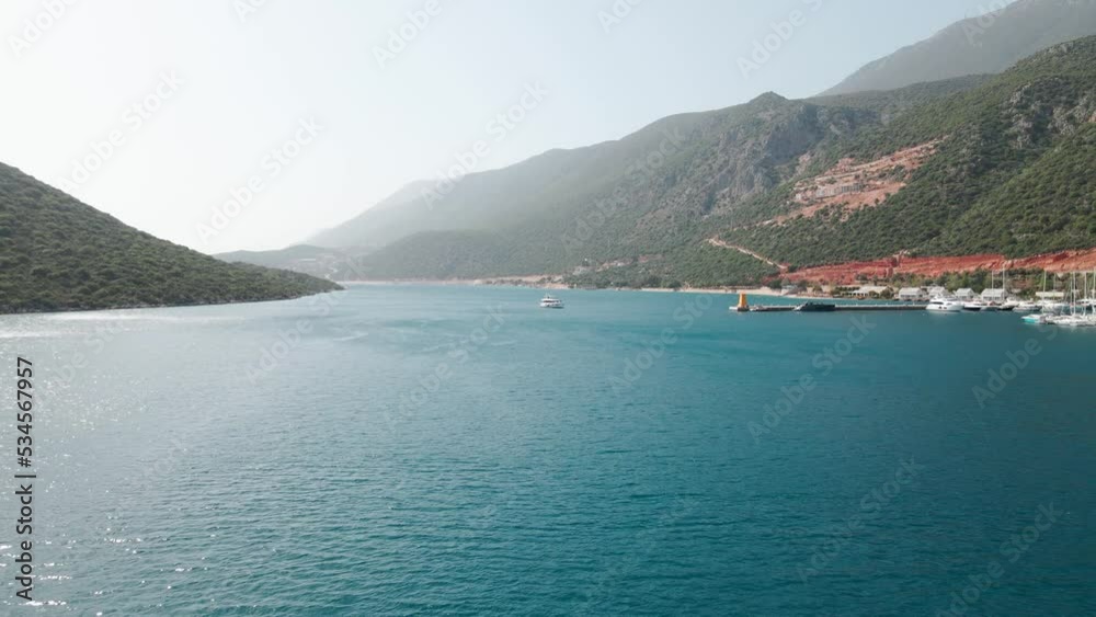 View from the height of the resort town and the harbor among the sea, Turkey 4k View from the height of the resort town and the harbor among the sea, Turkey 4k