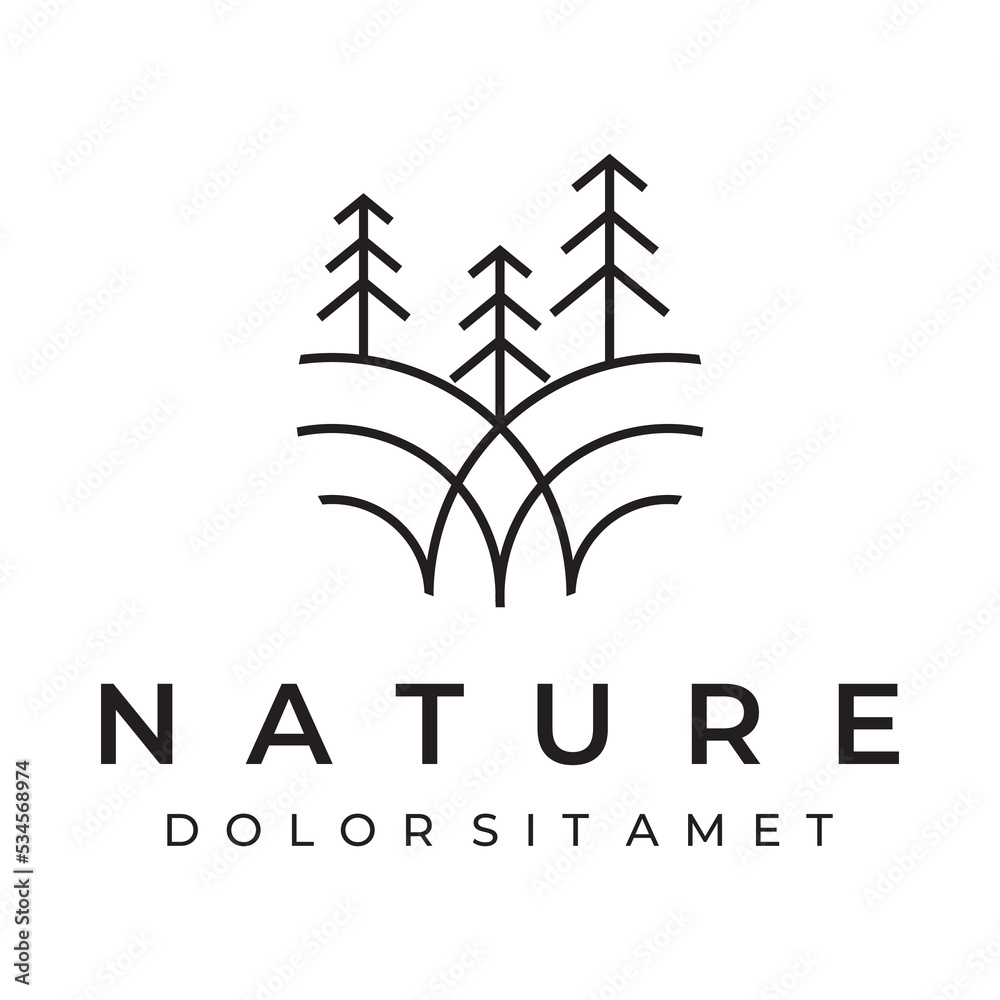 Creative abstract pine tree and pine forest Logo template design isolated background.Logos for badges,business,christmas,brands and natural products. Creative abstract pine tree and pine forest Logo template design isolated background.Logos for badges,business,christmas,brands and natural products.