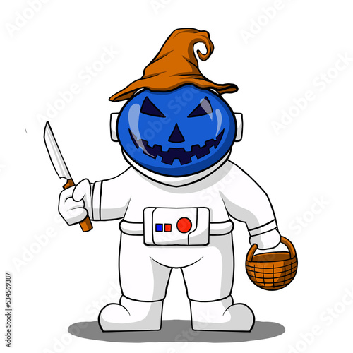vector illustration of  halloween pumpkin in astronaut costume