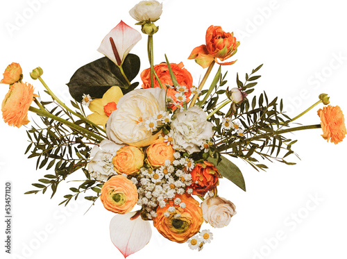 Retro Bouquets Daisies Fern Orange Ranunculus Beige Peonies Callas Greenery Roses Narcissus